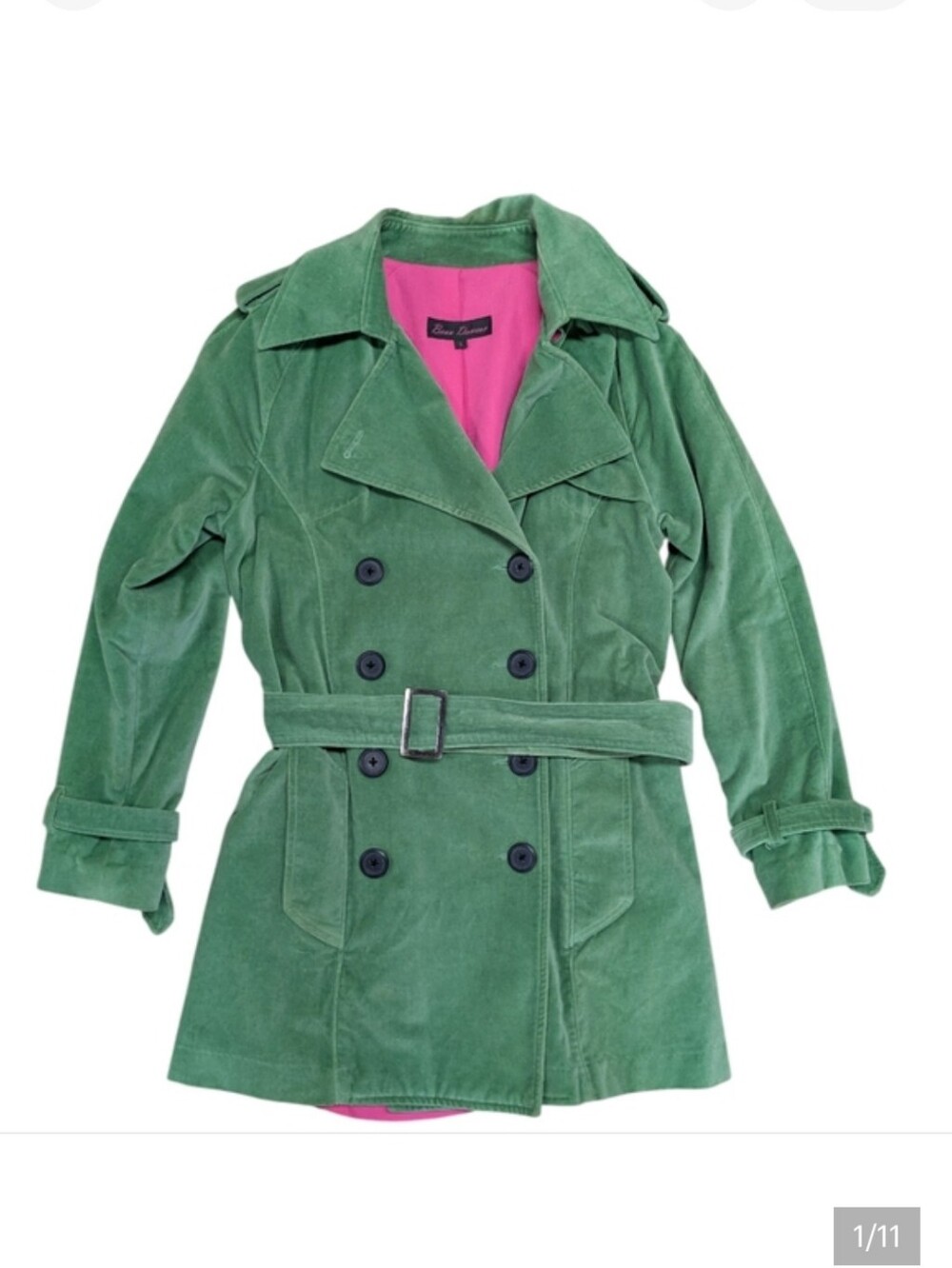 Beau Dawson Green Velvet Double Breasted Trenchcoat Size Small - Picture 1 of 11
